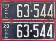 1920 California License Plates