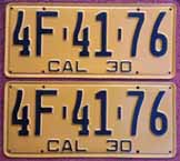 1930 California License Plates