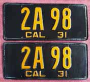 1931 California License Plates