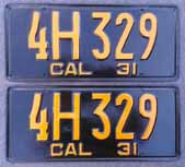1931 California License Plates
