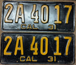 1931 California License Plates