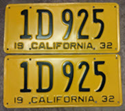 1932 California License Plates