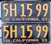 1933California License Plates