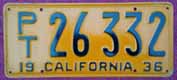 1936 California Trailer License Plate