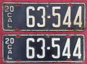 1920 California License Plates