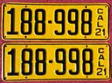 1921 California License Plates