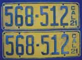 1921 California License Plates