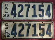 1922 California License Plates