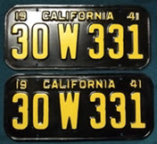 1941 California License Plates